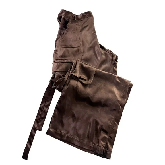 Women's Chocolate Brown Wide Leg Satin Pants Size XL - Picture 1 of 7